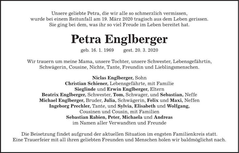 Traueranzeige Petra Englberger