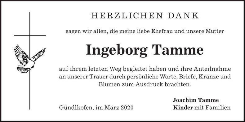 Traueranzeige Ingeborg Tamme