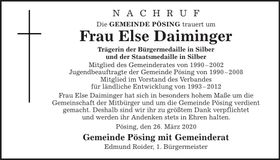 Traueranzeige Else Daiminger