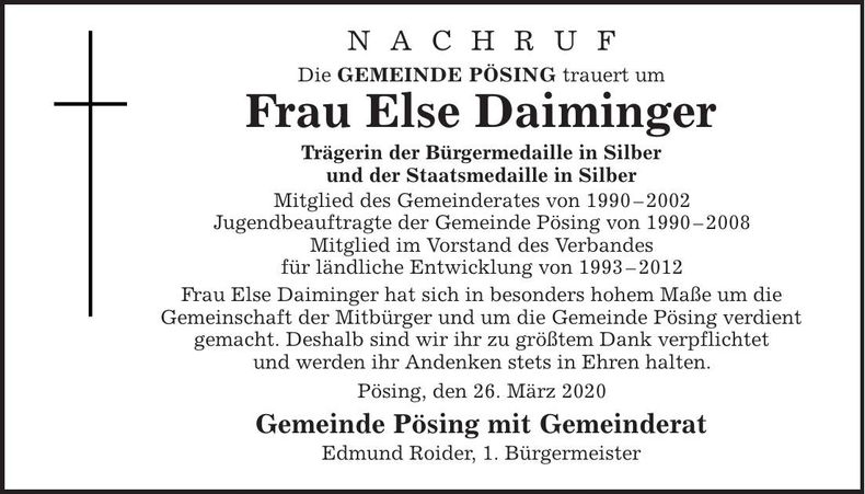 Traueranzeige Else Daiminger