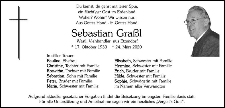 Traueranzeige Sebastian Graßl