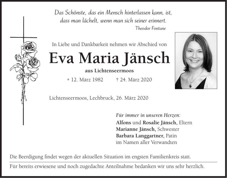 Traueranzeige Eva Maria Jänsch
