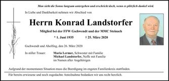 Traueranzeige Konrad Landsdorfer