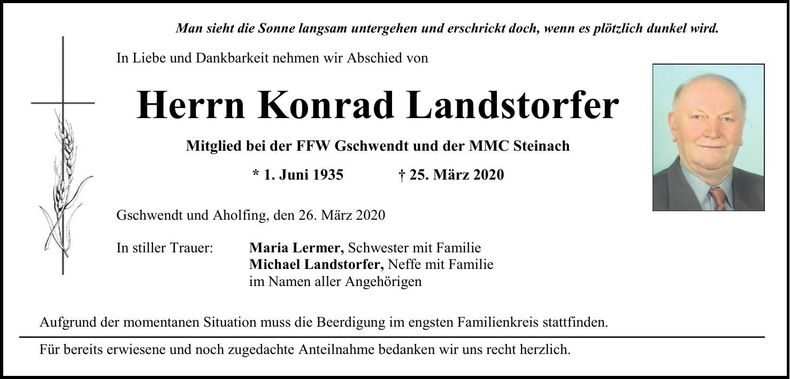 Traueranzeige Konrad Landsdorfer