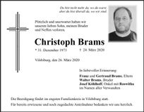 Traueranzeige Christoph Brams