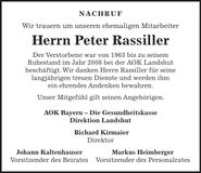 Traueranzeige Peter Rassiller