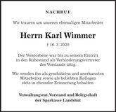Traueranzeige Wimmer Karl