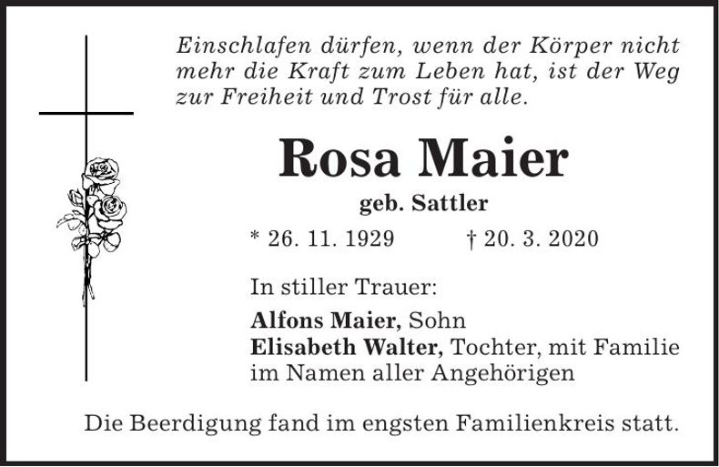 Traueranzeige Rosa Maier