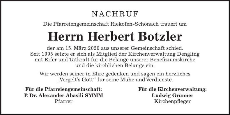 Traueranzeige Herbert Botzler