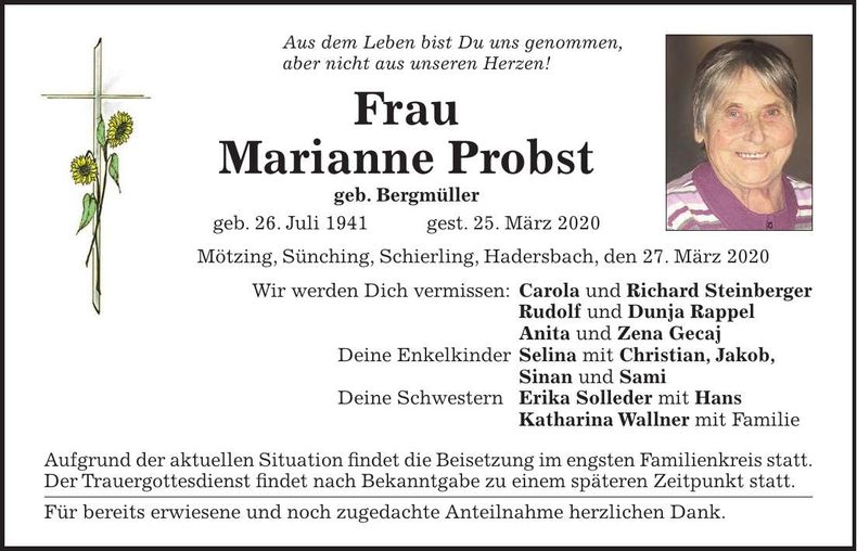Traueranzeige Marianne Probst