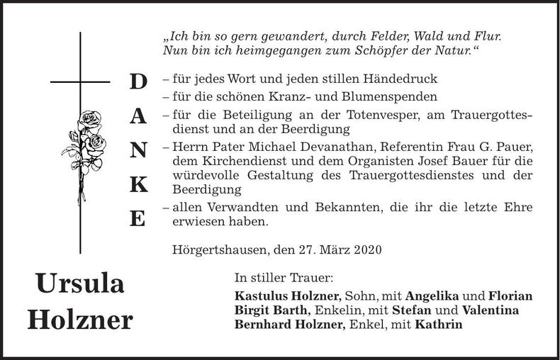 Traueranzeige Ursula Holzner