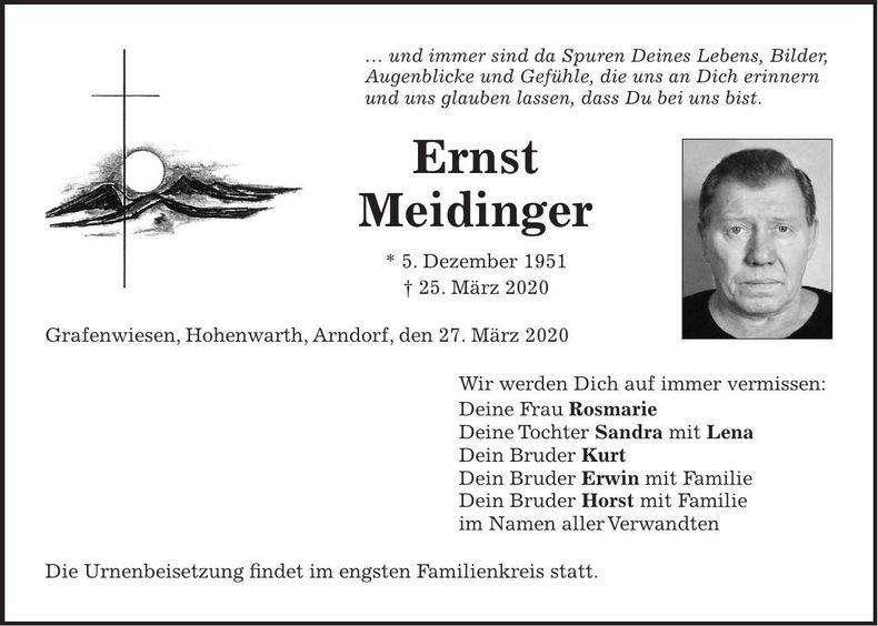 Traueranzeige Ernst Meidinger