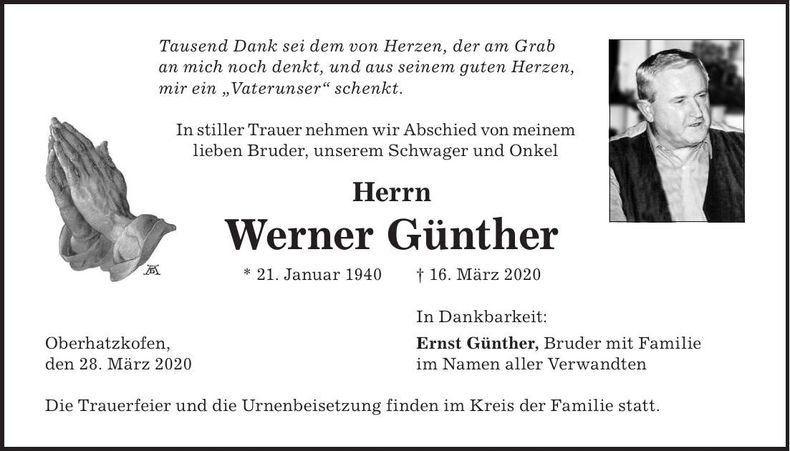 Traueranzeige Werner Günther