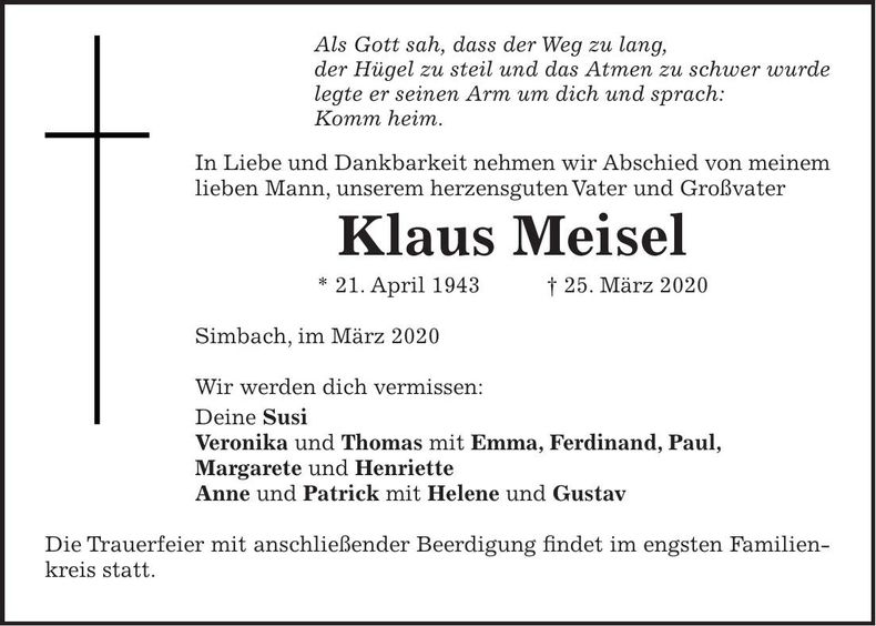 Traueranzeige Klaus Meisel