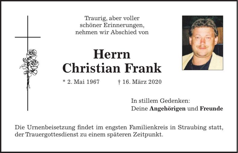 Traueranzeige Christian Frank
