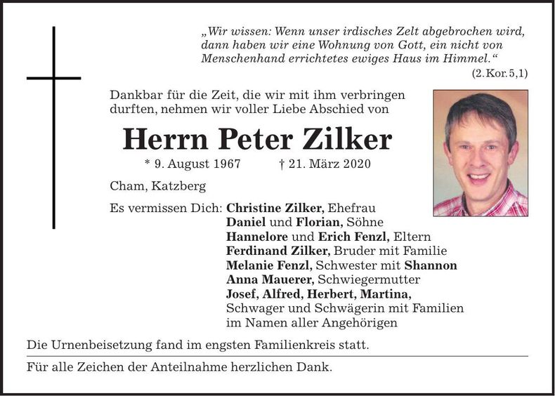 Traueranzeige Peter Zilker