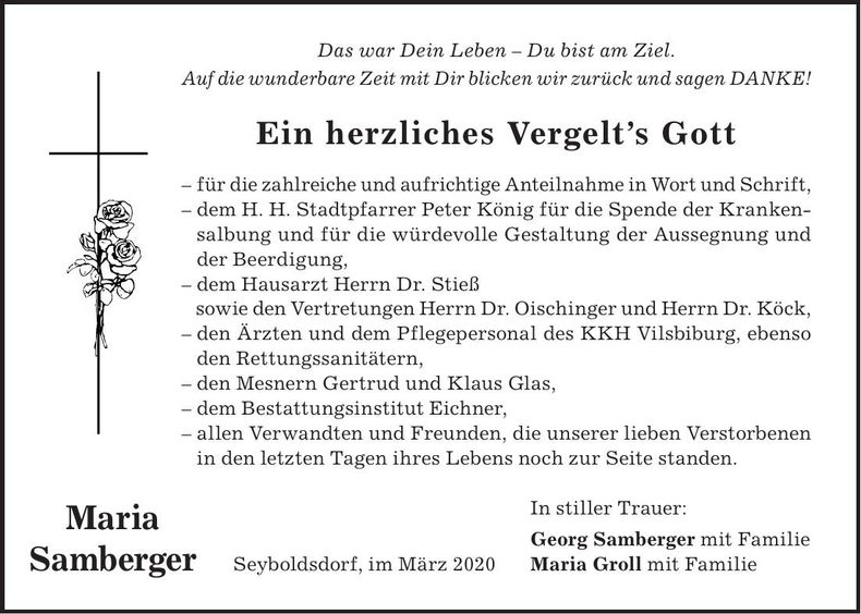 Traueranzeige Maria Samberger