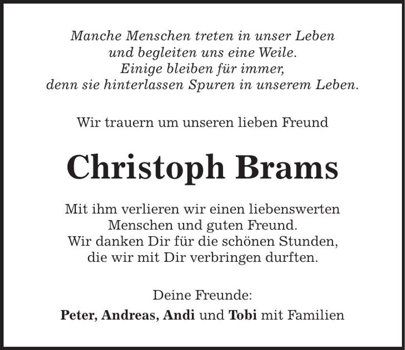 Traueranzeige Christoph Brahms