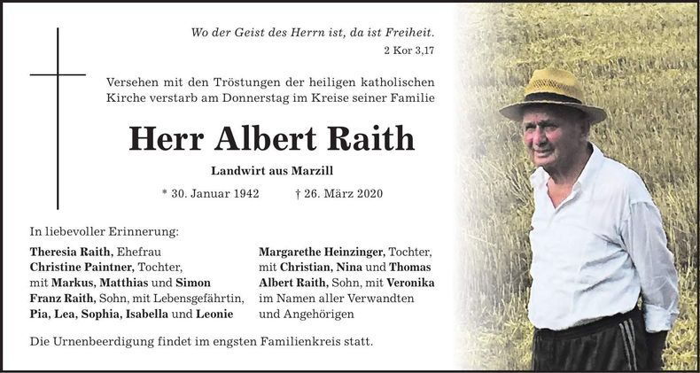 Traueranzeige Albert Raith