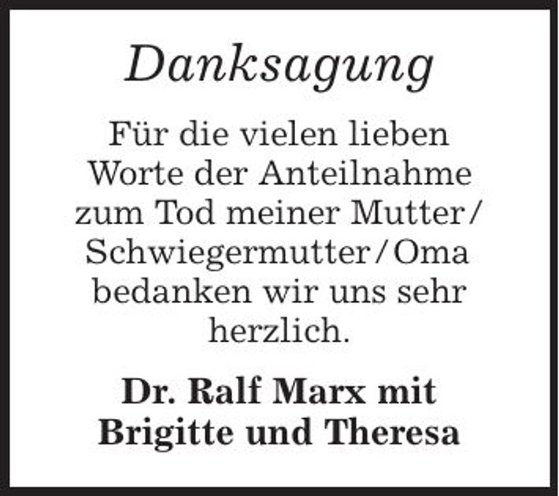 Traueranzeige Anna Marx