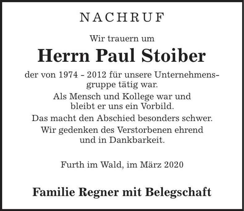 Traueranzeige Paul Stoiber