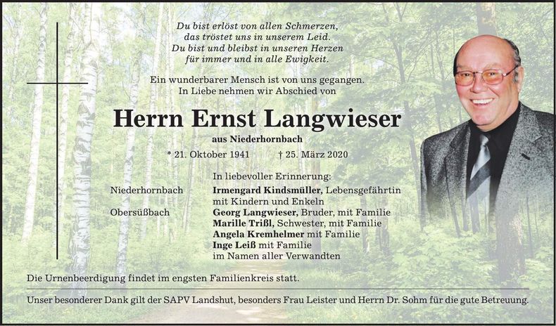 Traueranzeige Ernst Langwieser