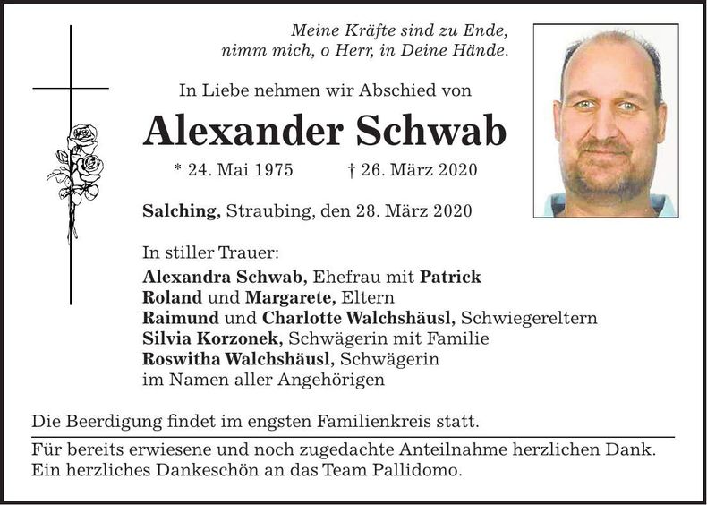 Traueranzeige Schwab Alexander