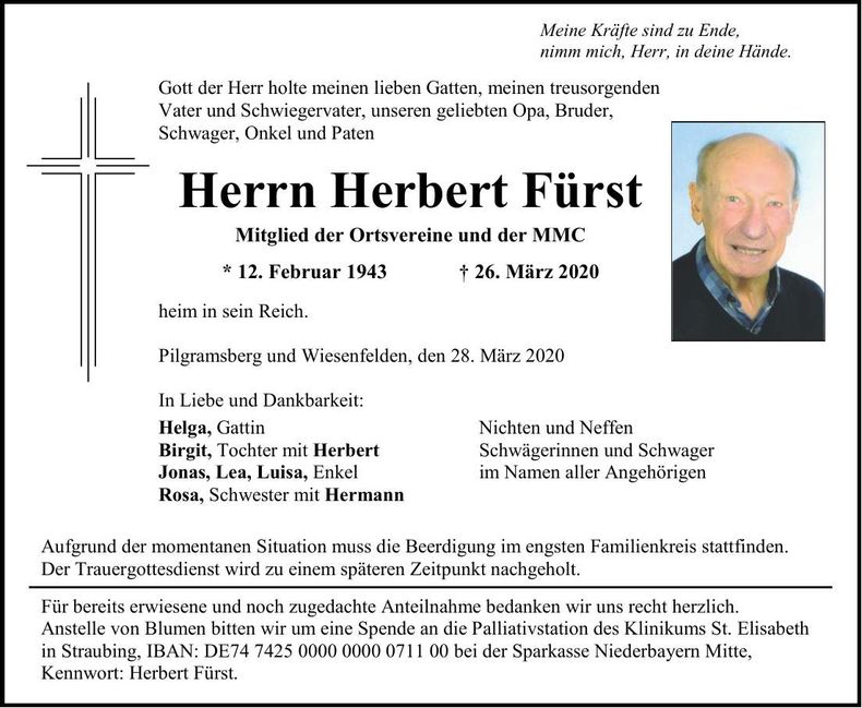 Traueranzeige Herbert Fürst
