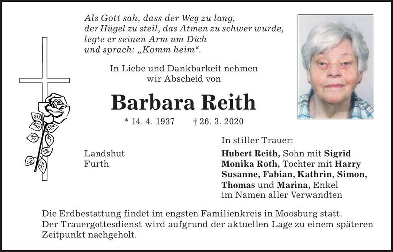 Traueranzeige Barbara Reith