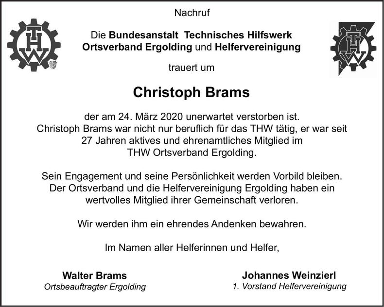 Traueranzeige Christoph Brams