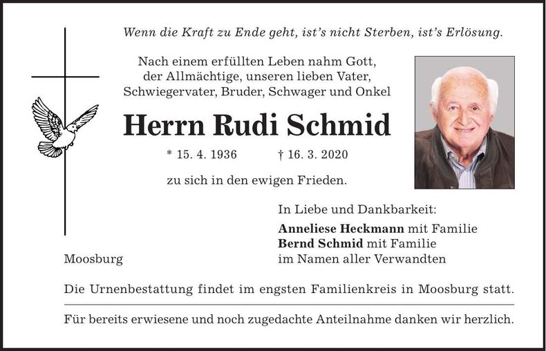 Traueranzeige Rudi Schmid