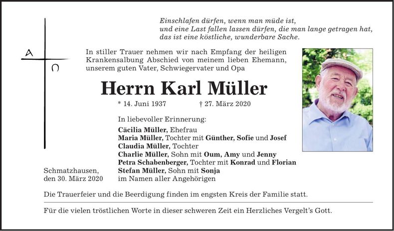 Traueranzeige Karl Müller