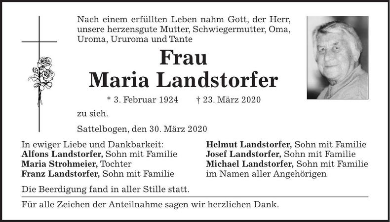 Traueranzeige Maria Landstorfer