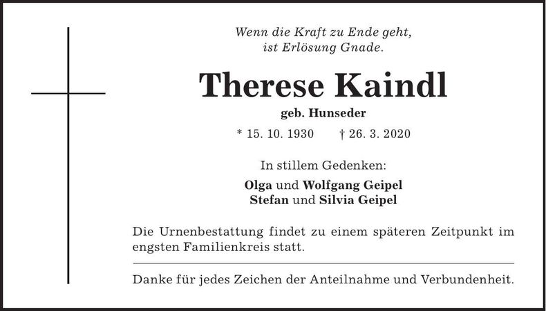 Traueranzeige Therese Kaindl