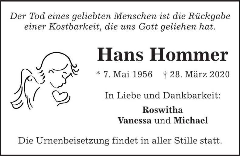Traueranzeige Hans Hommer