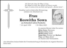 Traueranzeige Roswitha Sowa