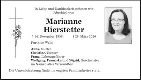 Traueranzeige Marianne Hierstetter