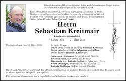 Traueranzeige Sebastian Kreitmair