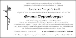 Traueranzeige Emma Ippenberger