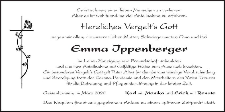 Traueranzeige Emma Ippenberger