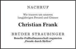 Traueranzeige Christian Frank
