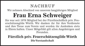 Traueranzeige Erna Schweiger