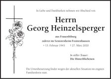 Traueranzeige Georg Heinzelsperger
