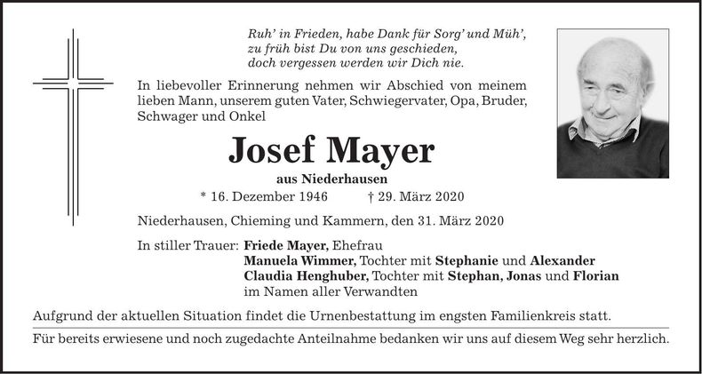 Traueranzeige Josef Mayer
