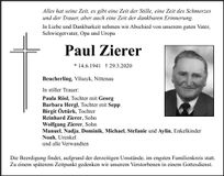 Traueranzeige Paul Zierer