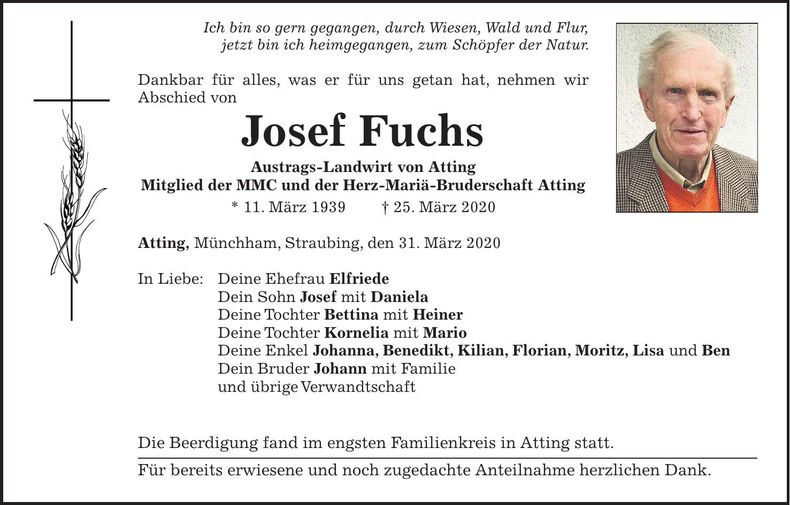 Traueranzeige Josef Fuchs