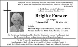 Traueranzeige Brigitte Forster