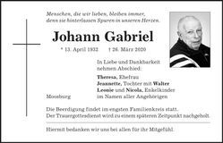 Traueranzeige Johann Gabriel