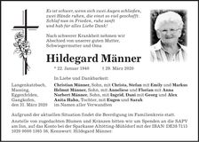 Traueranzeige Hildegard Männer