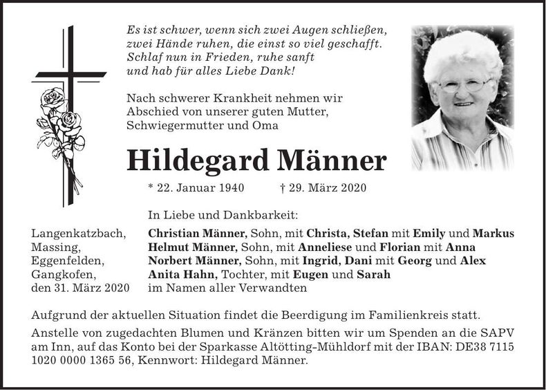 Traueranzeige Hildegard Männer